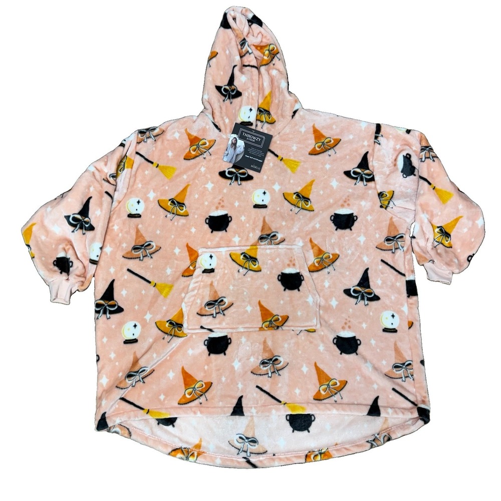 NWT Throwzy Halloween Witch Brew Peach O/S Jr Marlo Lorenz Hoodie Poncho Lounge